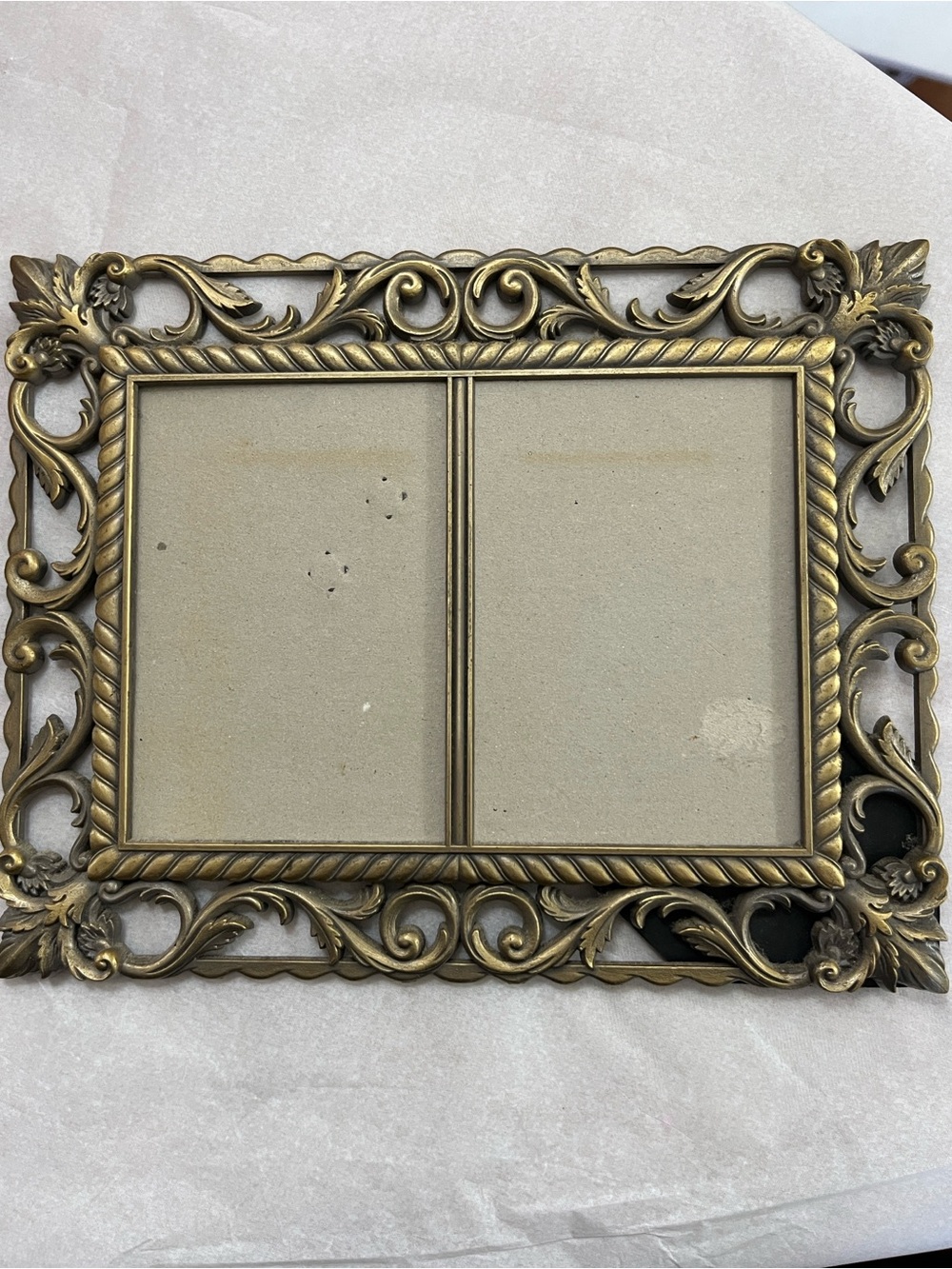 Vintage Ornate Double Picture Frame in Aged Gold